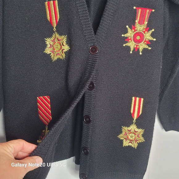 VTG. Worthington Large Sweater Cardigan button up Wool Blend Kitschy Metals BLUE - Picture 5 of 6